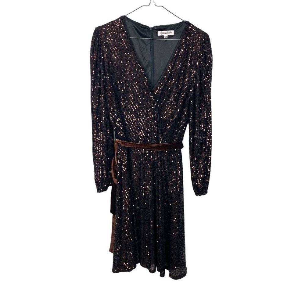 Nanette by Nanette Lepore Sequin Faux Wrap Bronze Brown Dress Size 10